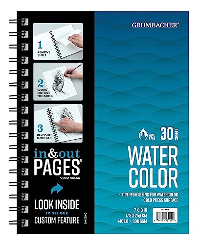 Papier aquarelle Grumbacher carnet de voyage 30 feuilles 17,8 x 25,4 cm
