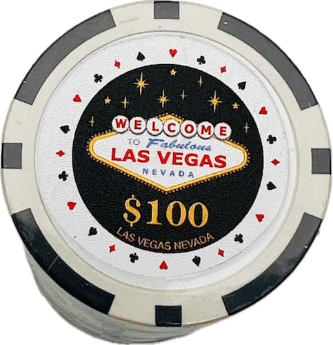 Welcome to Fabulous Las Vegas Sign Poker Chips, 11.5 Grams, 5 Denominations, Tube of 25 Chips, (Black $100)