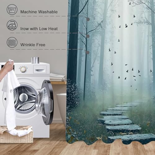 Rideau de douche imperméable lavable en machine avec 12 crochets de fixation - 7