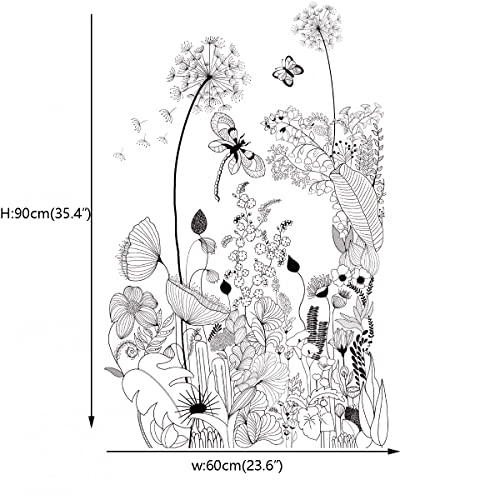 Runtoo Black Flowers Wall Art Stickers Dandelion Butterfly Floral Wall Decals Living Room Bedroom Home Decor - Image 4