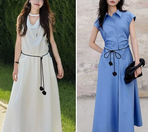 Women's Boh Satin Cloth Flower Belt, Skinny Thin Waist Belt for Dress Skirt Pants Sweater Belt3