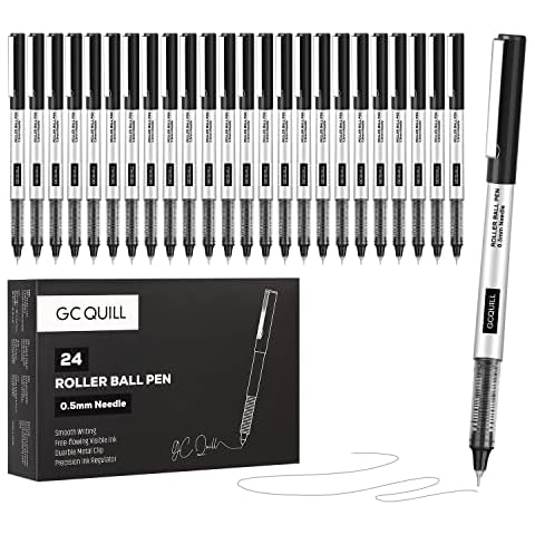 GC QUILL Rollerball Pens, Pack of 24, 0.5mm Black Liquid Ink Pens for Bullet Journaling, Fine Point Rollerball, Office Supplies for Writing, Taking Notes & Sketching BK24 Cover