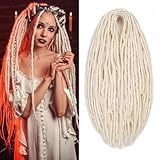 Dreadlock Extensions White Wool Double Ended DE End White Dreads Crochet Dreads Extensions 22 inches Dreadlocks Extension Straight Hippie Style Dreads for Women Men (22 Inch 15 Strands)