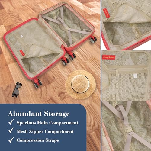 Tommy Bahama 22.5 Inches Rolling Carry On, Hard-Sided Suitcases with Spinner Wheels, Coral3