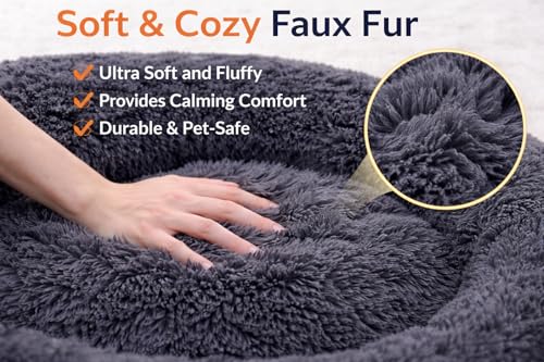 Image of ZEXSAZONE Summer Round Donut Pet Bed for Cats, Puppies, and Dogs, Cozy and Plush, Raised Bedside Support, Both Sides Use Like 2-in-1, Washable, Sizes for Small, Medium, and Large Pets. (Grey, XL)