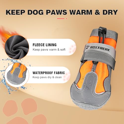 Dog Shoes for Large Dogs,Waterproof Dog Boots for Hot Pavement,Winter Snow,Anti-Slip Dog Booties with Ajustable Buckle,Paw Protector with Reflective Strap for Outdoor Hiking(XL,Orange) Dog Shoes for Large Dogs,Waterproof Dog Boots for Hot Pavement,Winter Snow,Anti-Slip Dog Booties with Ajustable Buckle,Paw Protector with Reflective Strap for Outdoor Hiking(XL,Orange)