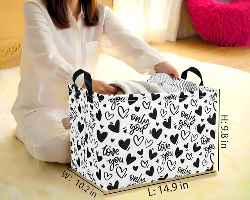 Image of Large Valentine's Day Basket Heart Shaped Storage Bin for Gifts Collapsible Organizer Room Decor (Black Hollow Entity Love)