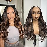 Enivuoso V Part Wig Body Wave Wig, 180% Density Wavy Half Wigs for Black Women Full Head Clip In Synthetic Wear and Go Glueless as Human Hair Heat-Resistant Wigs (#4H30, 24 inch)