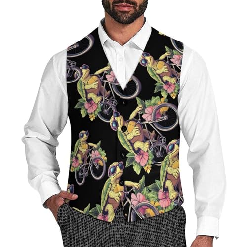 Sea Turtle Riding-bicyclees Men's Suit Vests Business Formal Dress Vest V-Neck Waistcoat for Wedding Casual