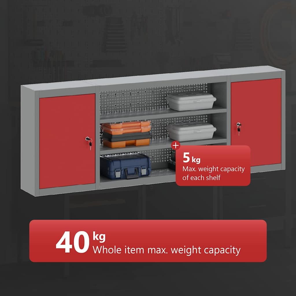 vidaXL Mobile per Attrezzi con Blocco Rosso e Grigio 50 x 20 x 55 cm, Armadio Attrezzi con Ripiani Regolabili, Storage Metallico per un'organizzazione sicura in Laboratorio
