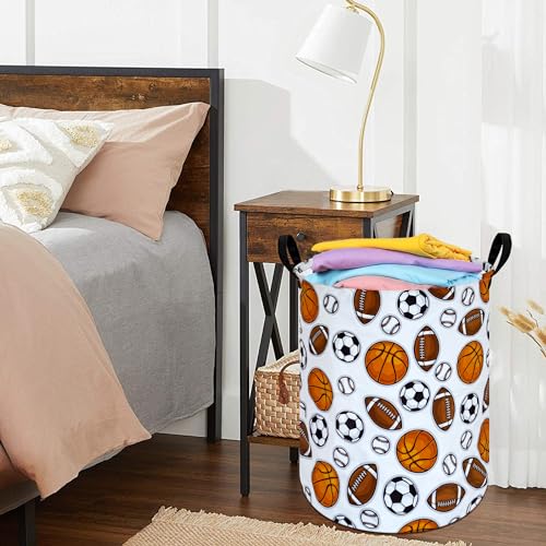 Image of Round Colorful Basketballs Pattern Laundry Hamper Storage Basket Fabric Material Storage Hamper Organization Basket, Storage Bin, Gift Box with Handles for Room