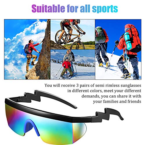 Image of Frienda 3 Pairs 80s Retro Sunglasses Semi Rimless Zigzag