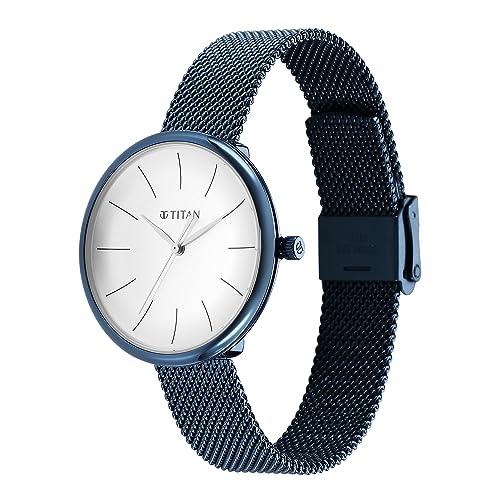 Image of Titan Slimline Quartz Analog White Dial Blue Stainless Steel Strap Watch for Women-NS95182QM01