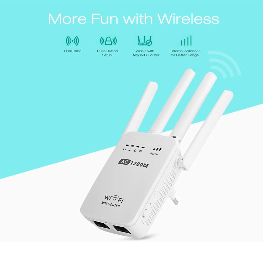 WiFi Range Extender - Router di amplificazione del Segnale WiFi ripetitore Wireless Ac1200M 5G ad Alta Potenza per Copertura Wi-Fi per Tutta la casa
