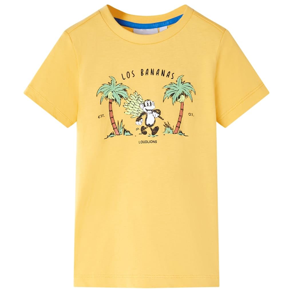 Vidaxl (Ochre, 128) Kids' T-Shirt Short Sleeves Children's T Shirt Kids' Top Tee Monkey Print Brown