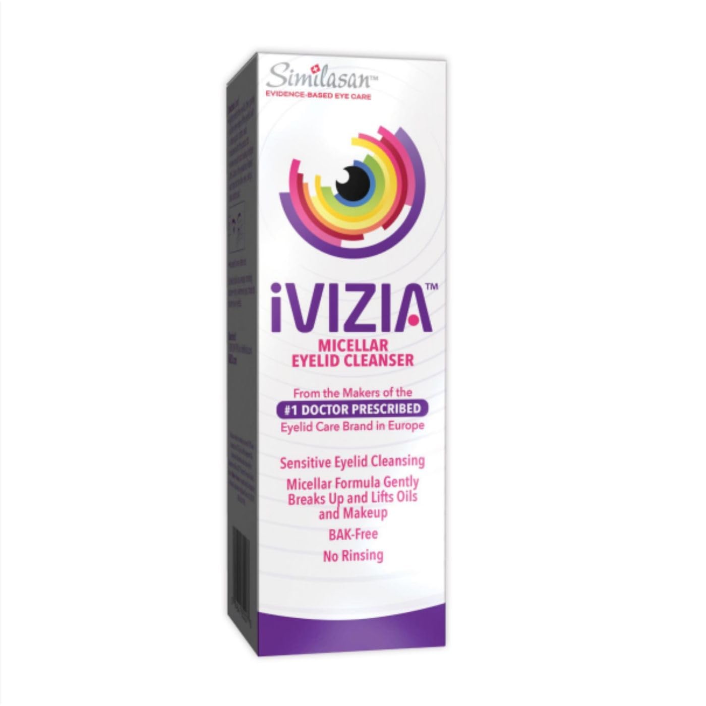iVIZIA Micellar Eyelid Cleanser for Sensitive Eyelid Cleansing, BAK-Preservative-Free, Rinse-Free, Gently Removes Makeup, 3.3fl oz Bottle Packaging May Vary