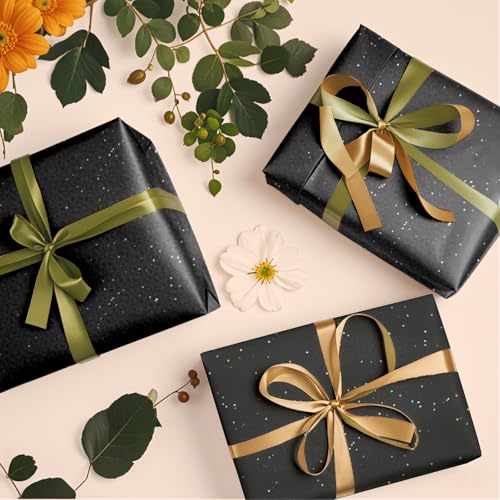 Image of Black Glitter Tissue Paper for Gift Bags 36 Sheets 14x20 Inch - Recyclable Wrapping Paper for Weddings, Birthdays, Party & Festival Decorations DIY Craft Supplies