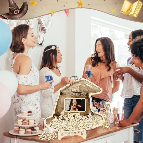 Image of Wenqik 63 Pcs Magical Wizard Baby Shower Guest Book Alternatives Set Baby Shower Decorations with Photo Frame Sonogram Frame Keepsake 60 Wood Slices Guest Book for Birthday