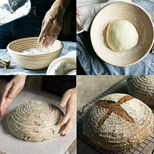 Forsun 1Pcs 10" Round Banneton Brotform Bread Dough Proofing Rising Rattan Basket & Liner,Banneton Proofing Basket Set - For Home Bakers (Sourdough Recipe) & Bread Making #TOP2