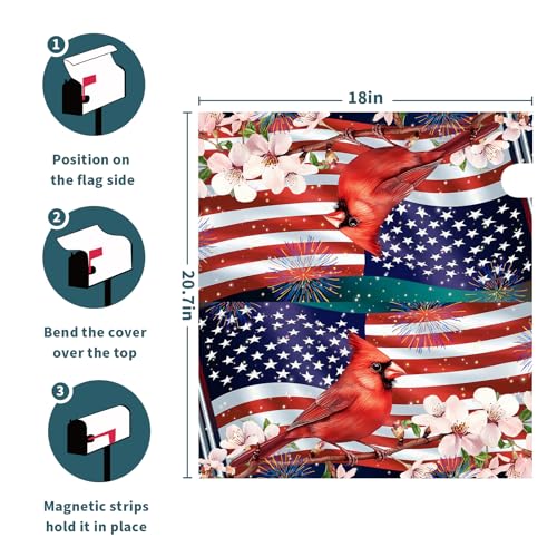 Image of July 4th America Flag Patriotic Mailbox Covers Magnetic Standard Size 21 inchx18 inch Summer Floral Bird Mail Box Wraps USA Memorial Day Post Letter Box Covers Home Garden Yard Decor for Independece Day