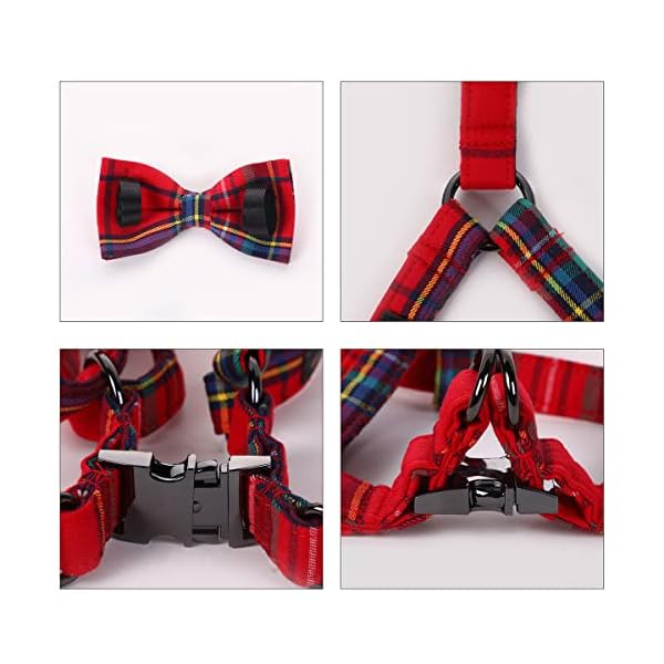 DOGWONG Christmas Dog Harness with Bow tie, Red Plaid Dog Harness Soft Durable Adjustable Cotton Red Tartan Puppy Harness for Small Medium Large Dog DOGWONG Christmas Dog Harness with Bow tie, Red Plaid Dog Harness Soft Durable Adjustable Cotton Red Tartan Puppy Harness for Small Medium Large Dog
