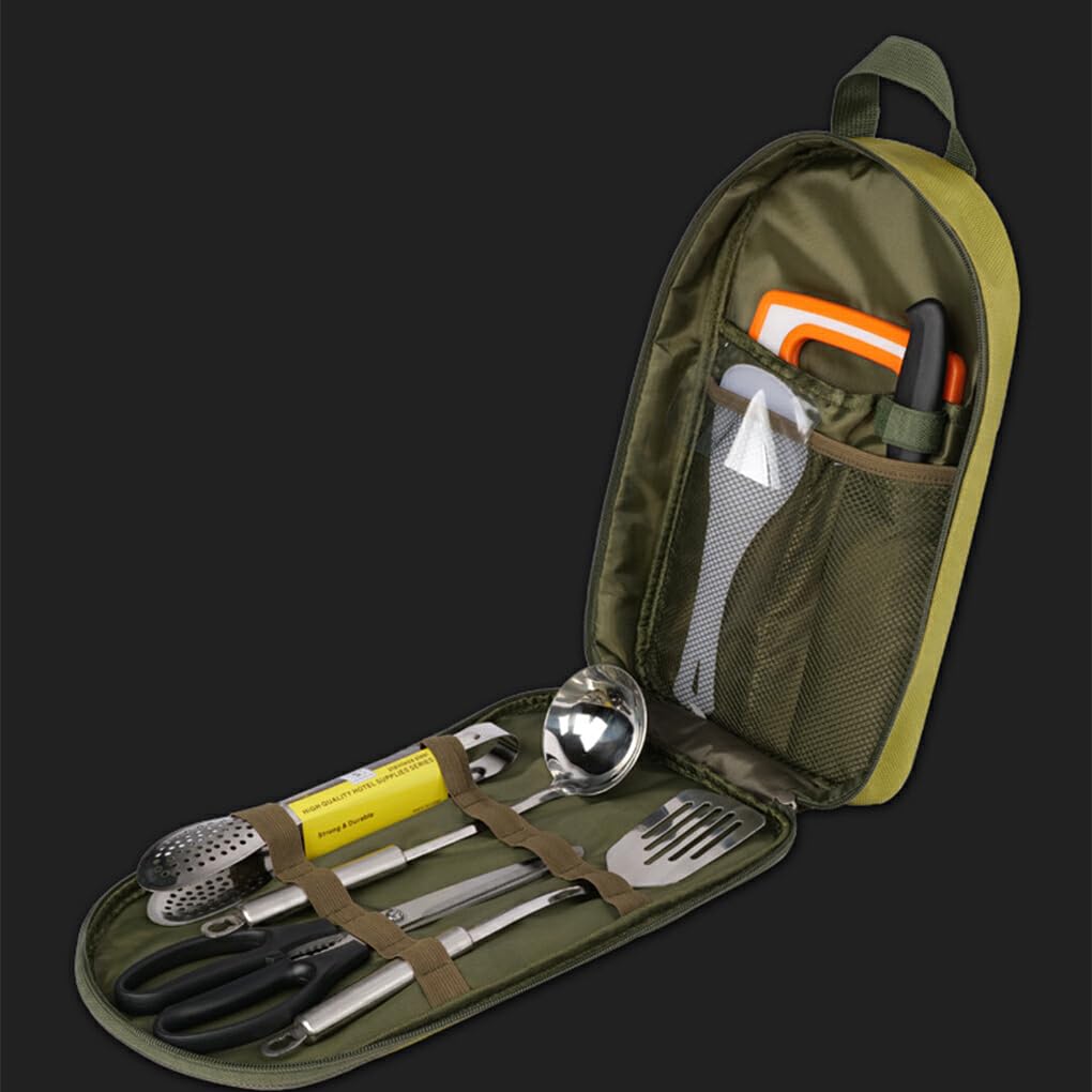 Set da 8 Pezzi Borsa portaoggetti per pentole e Utensili da tavola con Tracolla Picnic all'aperto per Borse da Viaggio da Escursionismo da Cucina, Verde/8 Pezzi/Set