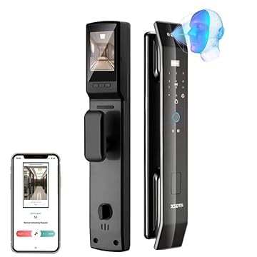 Fechadura de porta inteligente WiFi com tela, Tuya App, reconhecimento facial 3D,impressão senhas, cartão e chave mecânica Desbloqueio eletronico digital,DF14-Do Brasil  (Black, 6068-S)