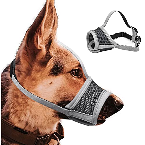 Dog Muzzle for Small Medium Large Dogs, Reflective Dog Muzzles for Biting Barking and Chewing Puppy Muzzle Nylon Soft Mesh Breathable Adjustable Loop Muzzle Anti-Dropping