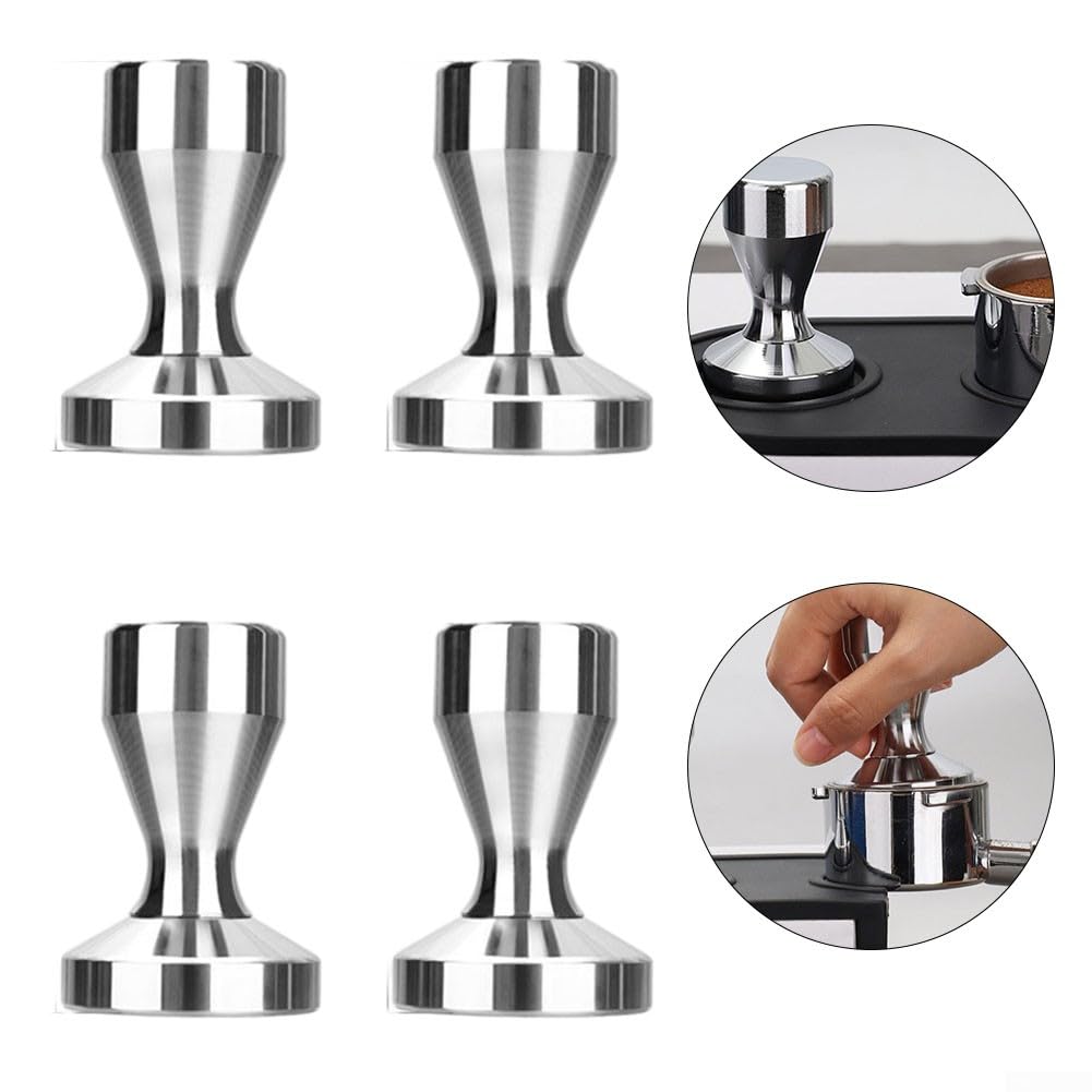USEAMIE Koffie Sabotage Espressopers met Sabotage Mat 304 Roestvrij Staal Platte Basis Houten Handvat voor Koffiedik Barista Espressomachines Accessoire (58 mm