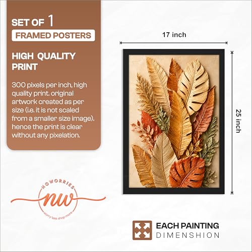 Image of NoWorries 3D Tropical Leaf Wall Painting with Frame Set of 1 | Premium Textured Botanical Leaves Artwork, Luxury Nature Wall Decor for Living Room, Bedroom, Office and Home Decoration (3d Art-16,17x25inch)