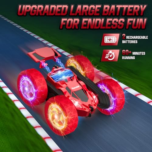 Image of Hamdol Remote Control Car for Kids Ages 6-12, 4WD RC Stunt Car with LED Lights & 360 Flips, 2.4GHz Fast Electric Toy Vehicle, Upgraded Battery, Birthday for Boys Ages 8-10