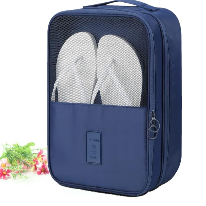 GaxQuly Travel Shoe Bag Shoe Storage Pouch Travel Suitcase Shoe Organizer Portable Waterproof Nylon Shoe Case Holds 2 or 3 Pair of Shoes Perfect for Daily Use and Travel (Blue)