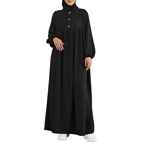Womens Abaya Muslim Prayer Long Sleeve Front Button Maxi Dresses Casual Islamic Clothes