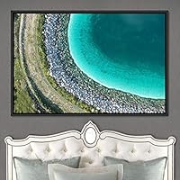 Framed Canvas Wall Art Coastal Scenery Aerial Coastal Cool Multicolor Ocean Photography Realism Relax/Calm - 16x24 inches