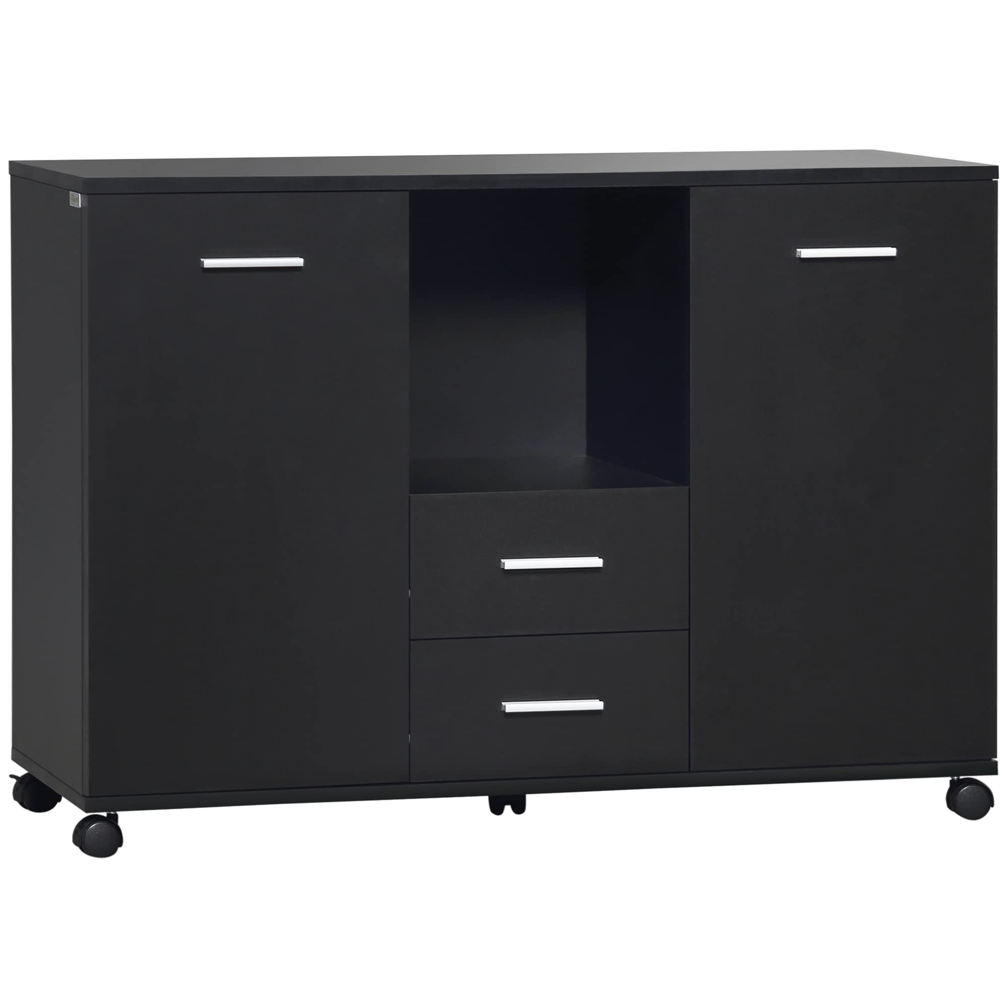 Vinsetto Armadietto Multifunzionale per l'Ufficio con Ruote a 360°, per Stampanti e Fascicoli, in Legno Nero 100x40x71cm