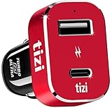 equinux tizi Turbolader 2X Ultra 42W, KFZ-Ladegerät mit USB-C + USB-A Port. 30W PD Leistung mit Power Delivery, kompatibel mit Apple iPhone, iPad Pro, MacBook Pro im Auto.