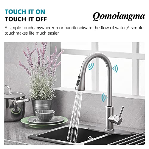 Qomolangma Brushed Nickel Touch Sensor Kitchen Faucet With Pull Down Sprayer thumb #2