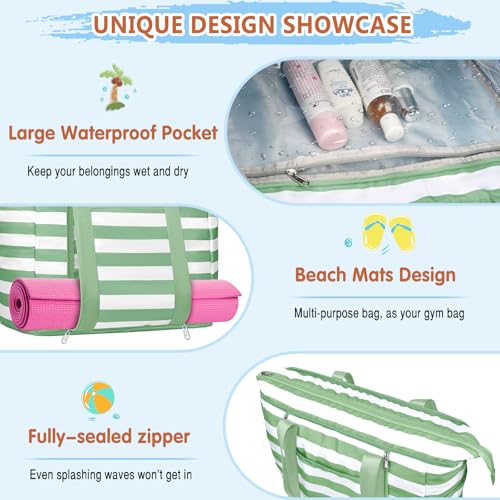 Image of Extra Large Beach Bags for Women Waterproof Sandproof Beach Tote Bag