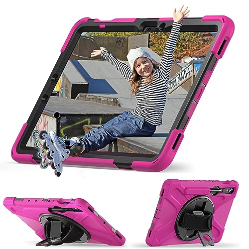 Coque Samsung Galaxy Tab S10 Lite avec protège-écran et bandoulière rose