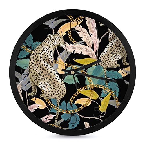 Pendule murale léopard moderne 25.4cm avec chaîne d'or pour décoration intérieure