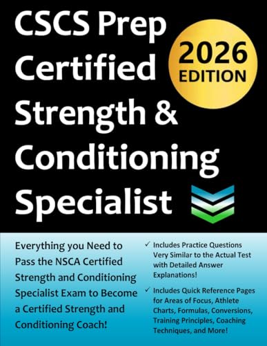Image of CSCS Certified Strength & Conditioning Specialist Exam Prep: Study Guide that highlights the knowledge required to pass the CSCS Exam to become a Certified Strength & Conditioning Coach.