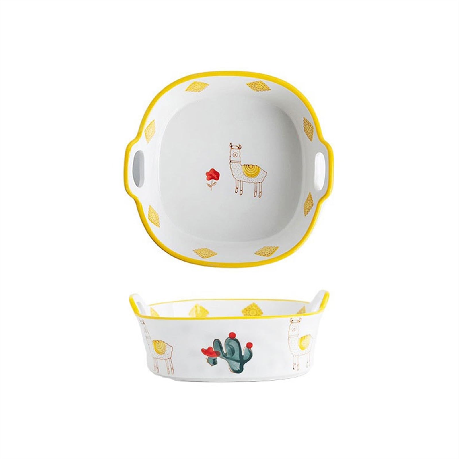 Cuencos for hornear freidora aire plato ceramica termica con asas amarillo