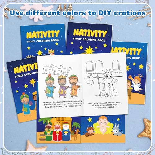 Image of Nativity Coloring Books for Kids - 24Pcs Bulk Christian Nativity Mini Coloring Booklet DIY Art Drawing Book for Bible Savior Religious Activity Supplies School Classroom Xmas Party Goodie Bag Stuffer