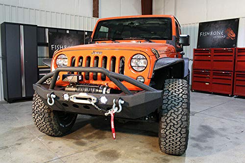 Fishbone Offroad Jeep JK Front Winch Bumper W/LEDs Full Width 07-17 Wranger JK Black Texured Powercoated