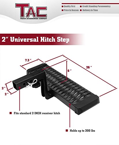 TAC Hitch Step Compatible with 2" Rear Hitch Receiver 7.3" Width with 6" Drop SUV Pickup Truck Van Bumper Protector Universal Aluminum Black (Hitch Pin and Clip Included) - Thumbnail 6