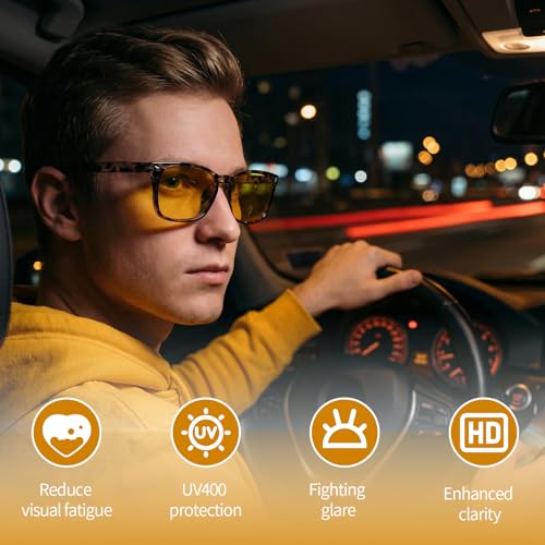 Image of JATEBI 3 Pcs Driving Glasses Women for Night Vision Square Anti Glare Glasses UV400 Protection Yellow Polarized Eyewear