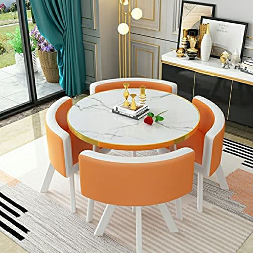 丸 ダイニングテーブルと椅子セット 5人用 シンプルなカジュアルオフィス カフェテーブル ホームバルコニー 80CM (Color : A28)