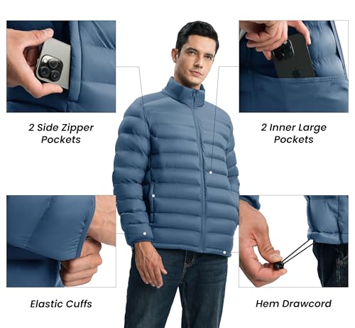 Image of Gopune Men's Lightweight Puffer Jacket Detachable Hooded Water Resistant Puffy Winter Down Jackets for Snow Ski Travel