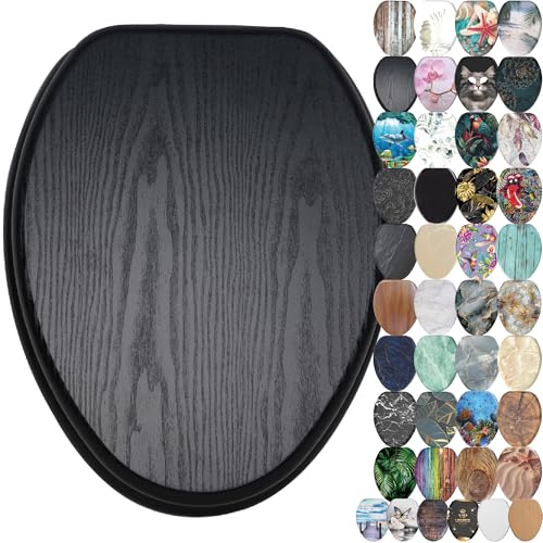 Abattant WC allongé Sanilo en bois noir charnières solides premium - 2