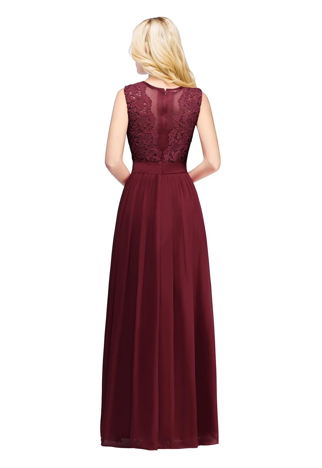 Vestido Dama de Honor Vestidos de dama de honor de gasa burdeos, vestidos elegantes de encaje largos for invitados de fiesta de boda, vestidos de fiesta de noche, ocasiones formales(Burgundy,10)